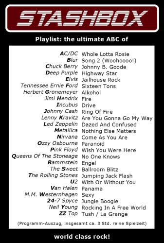Von "A-Z", playlist der Band stashbox (Quelle: Homepage) Von "A-Z", playlist der Band stashbox (Quelle: Homepage)